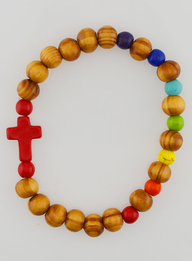 Juego de 3 pulseras religiosas de madera con cruz (pic 4)