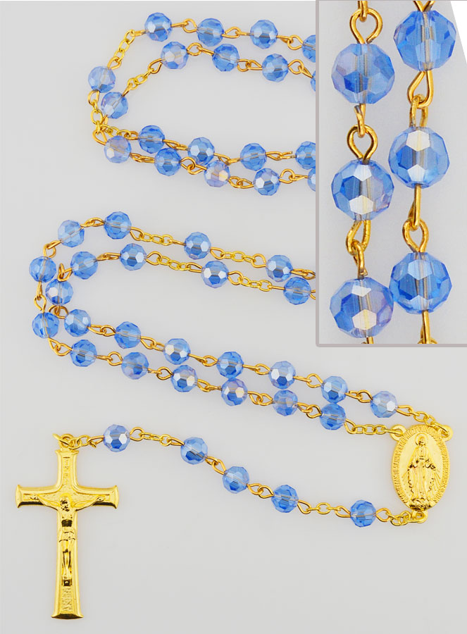 Terço Medalha Milagrosa em Contas Facetadas – Azul (pic 1)