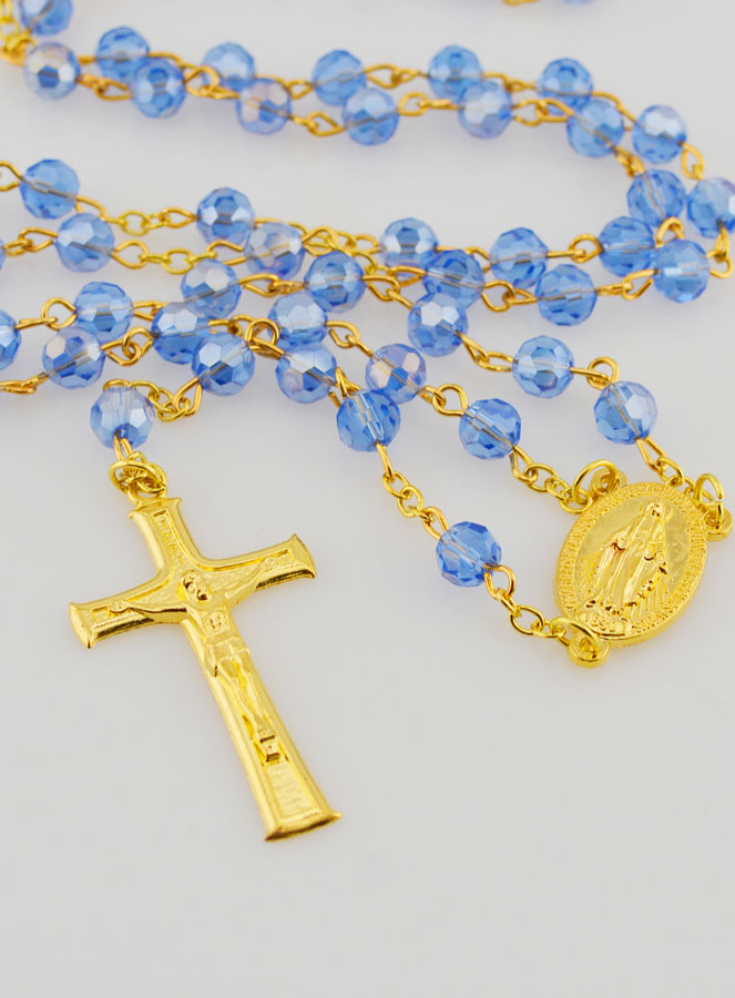 Terço Medalha Milagrosa em Contas Facetadas – Azul (pic 2)