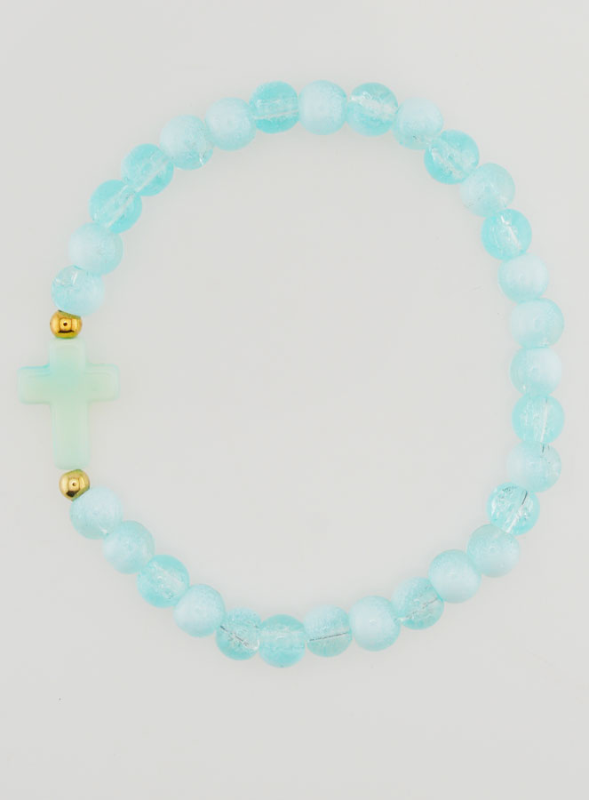 Pulsera religiosa con cruz y cuentas de vidrio azules (pic 1)