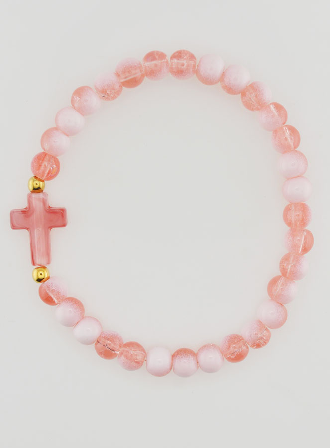Pulsera religiosa con cruz y cuentas de vidrio rojas (pic 1)