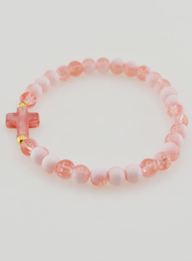 Pulsera religiosa con cruz y cuentas de vidrio rojas (pic 2)