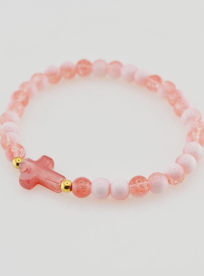 Pulsera religiosa con cruz y cuentas de vidrio rojas (pic 3)