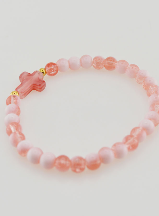 Pulsera religiosa con cruz y cuentas de vidrio rojas (pic 4)