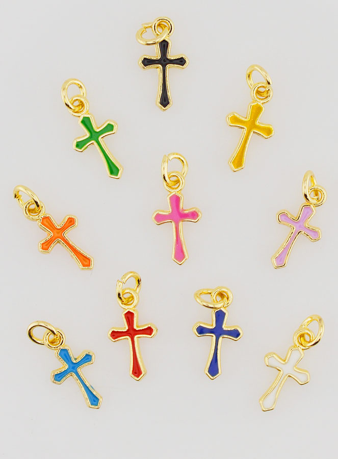 Juego de 10 mini dijes de cruz multicolor de 10 mm (pic 1)