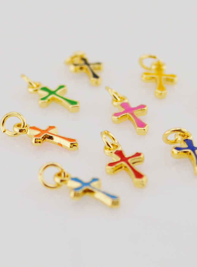 Juego de 10 mini dijes de cruz multicolor de 10 mm (pic 2)