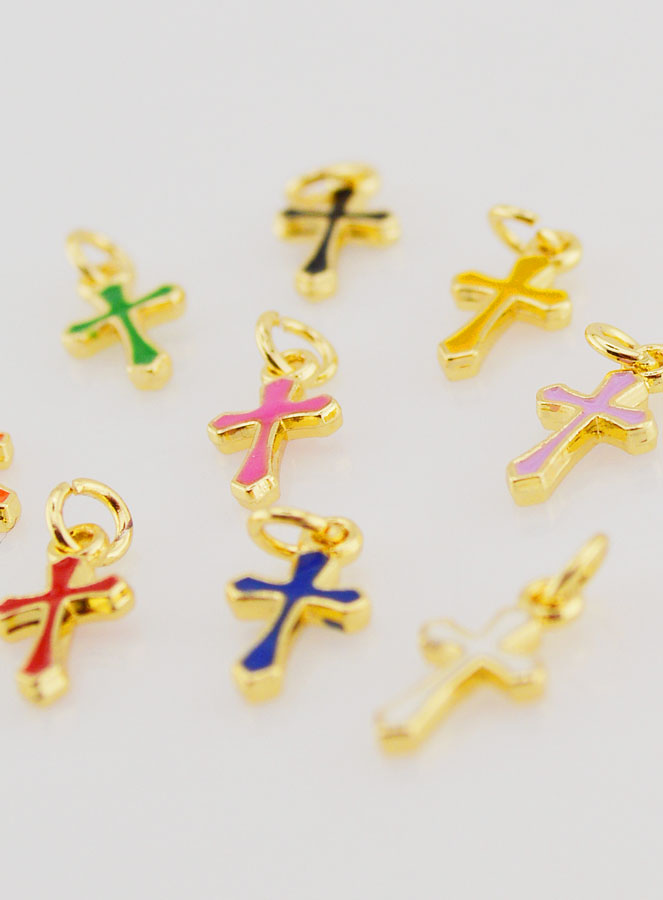 Juego de 10 mini dijes de cruz multicolor de 10 mm (pic 3)