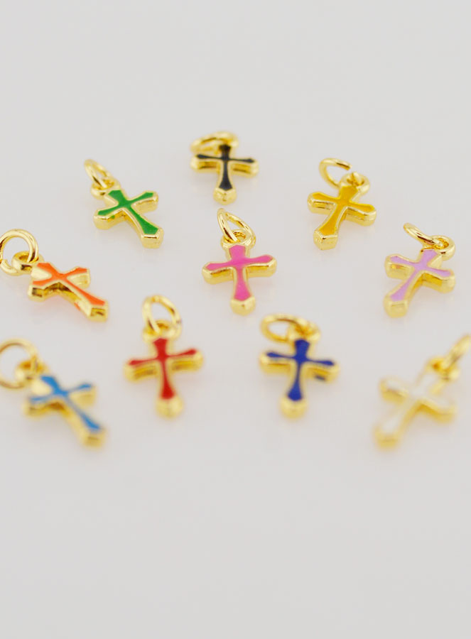 Juego de 10 mini dijes de cruz multicolor de 10 mm (pic 4)
