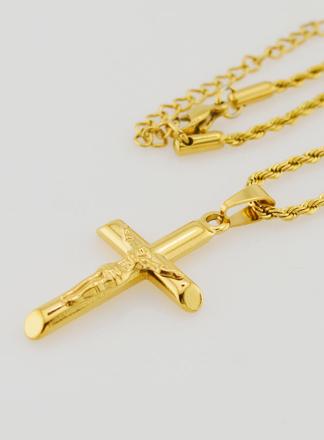 Collar religioso con la Cruz de Cristo en acero inoxidable dorado (pic 1)