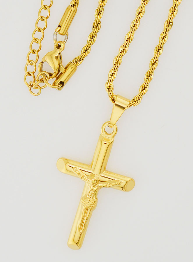 Collar religioso con la Cruz de Cristo en acero inoxidable dorado (pic 4)