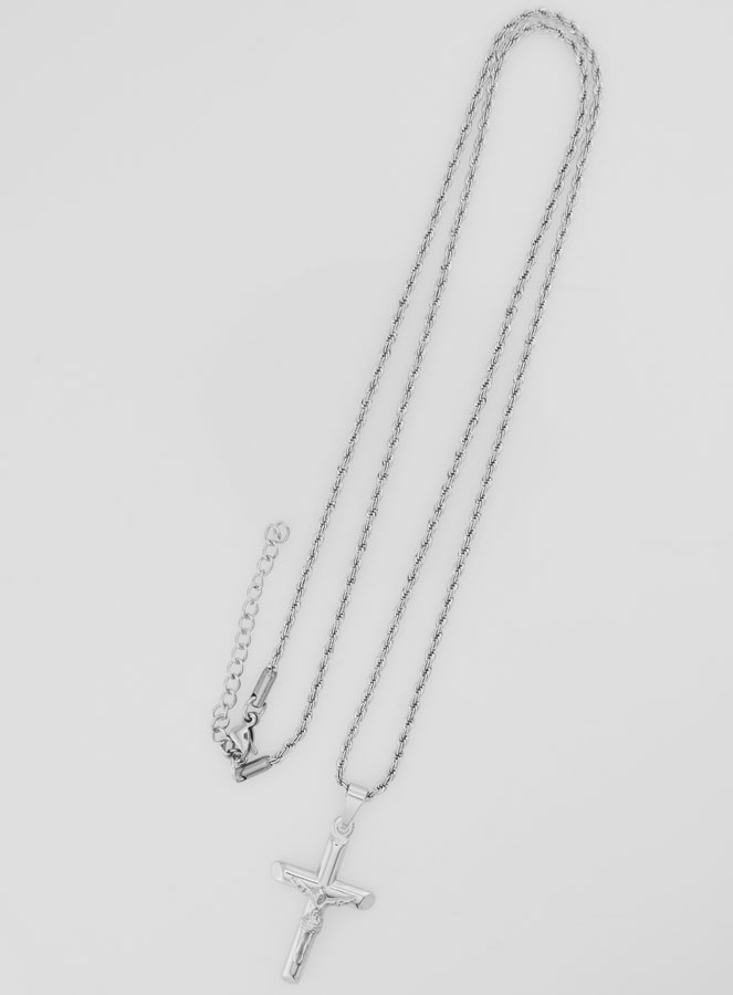 Collar religioso con la Cruz de Cristo en acero inoxidable plateado (pic 2)