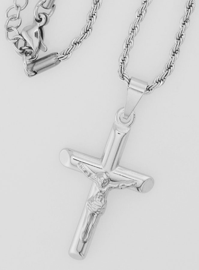 Collar religioso con la Cruz de Cristo en acero inoxidable plateado (pic 4)