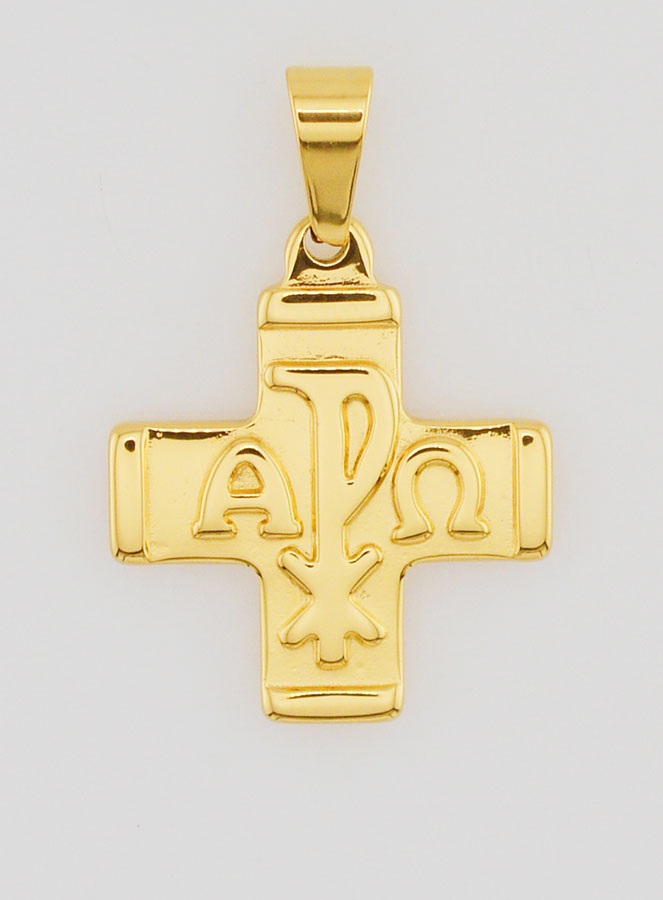 Colgante de Cruz Crismal Dorado - Paz, Alfa y Omega (pic 1)