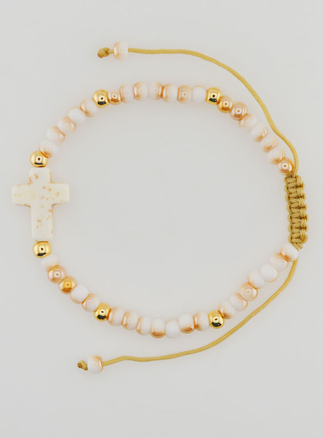 Pulsera religiosa de cuentas de vidrio y cruz (pic 1)