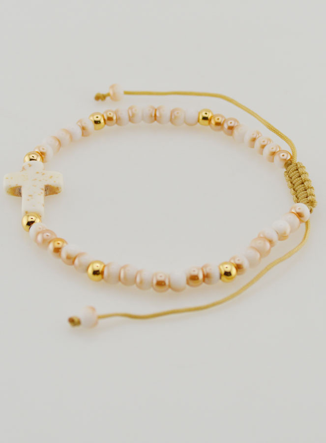 Pulsera religiosa de cuentas de vidrio y cruz (pic 2)