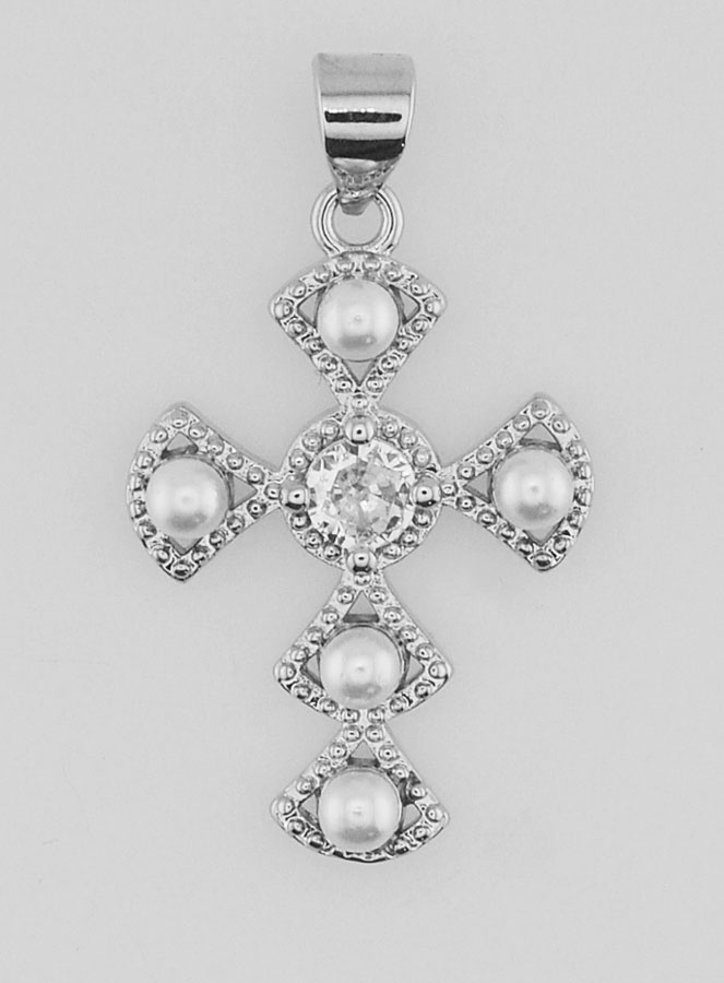 Colgante de cruz en latón plateado - 23 mm (pic 1)