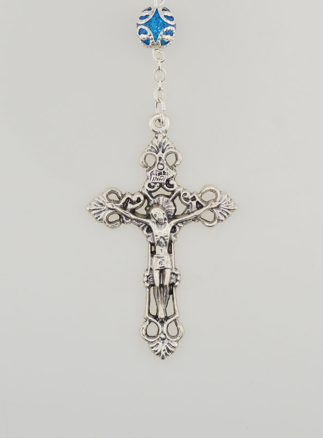 Rosario de la Virgen Milagrosa y Cruz Barroca - Azul (pic 3)