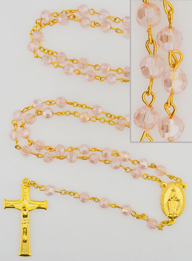 Terço em Cristal Rosa & Medalha Milagrosa (pic 1)