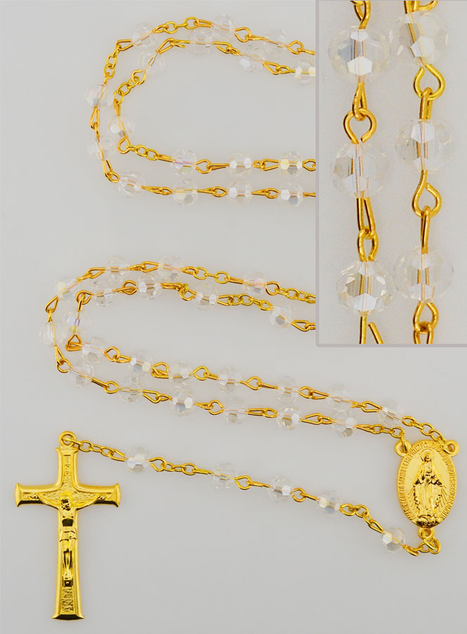 Terço em Cristal Branco & Medalha Milagrosa (pic 1)