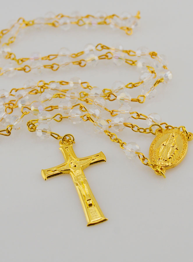 Terço em Cristal Branco & Medalha Milagrosa (pic 2)