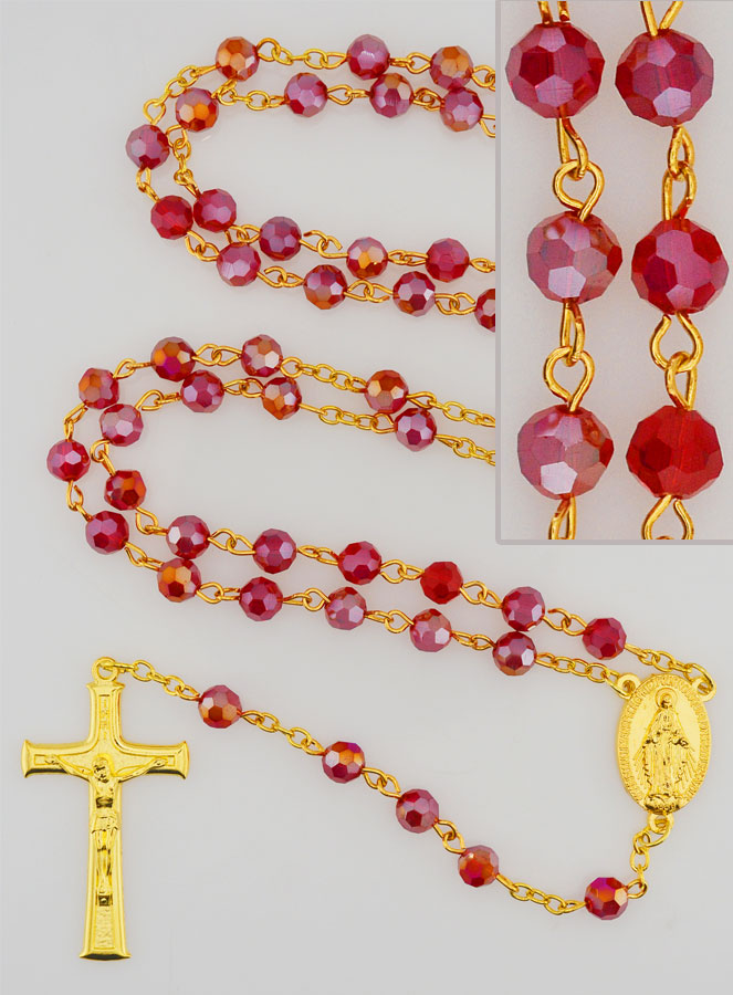 Terço em Cristal Vermelho & Medalha Milagrosa (pic 1)