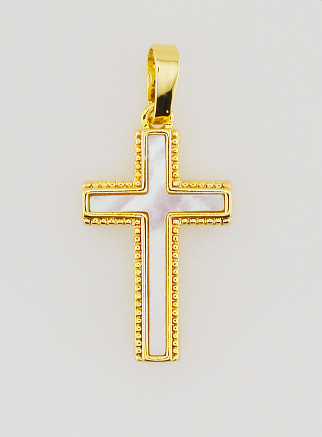 Colgante de cruz en nácar y latón dorado (pic 1)