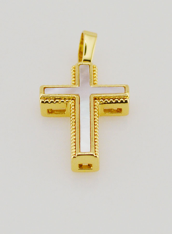 Colgante de cruz en nácar y latón dorado (pic 2)