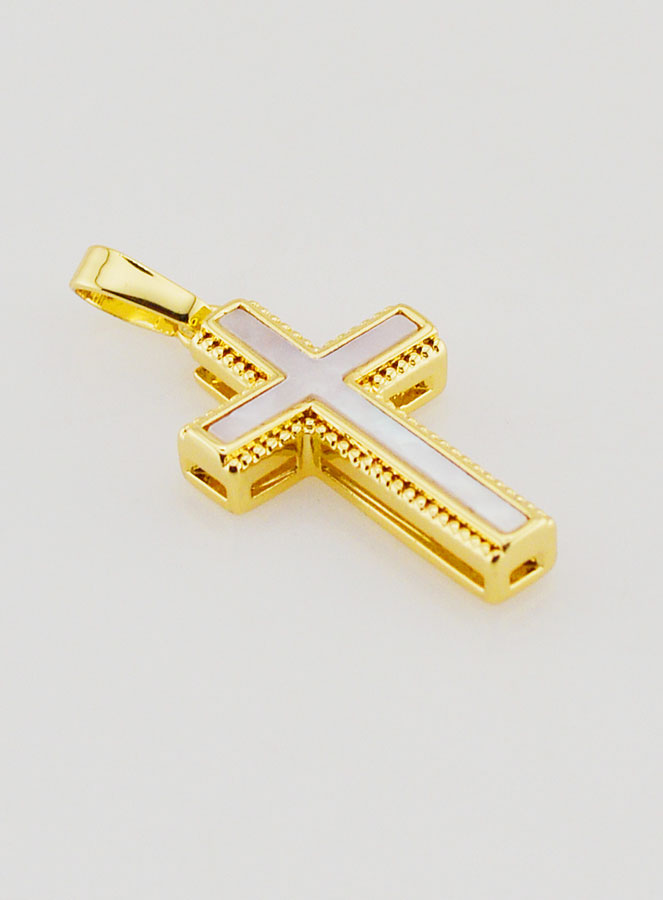 Colgante de cruz en nácar y latón dorado (pic 3)