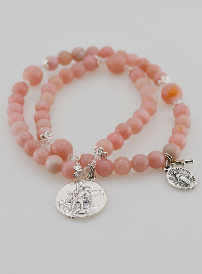 Rosario con la Medalla Milagrosa y San Miguel Arcángel en Ópalo Rosa (pic 2)