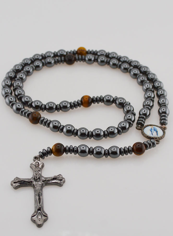 Rosario de la Virgen Milagrosa en Hematita y Ojo de Tigre (pic 2)