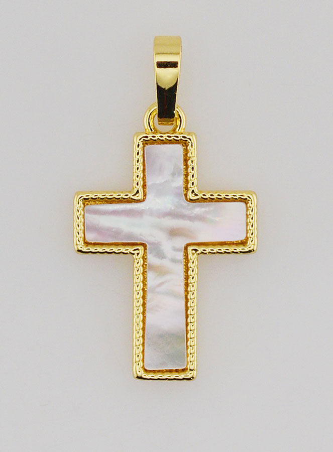 Colgante de cruz de latón y nácar - 20 mm (pic 1)