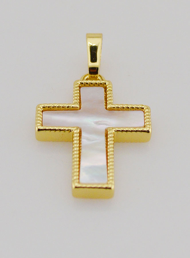 Colgante de cruz de latón y nácar - 20 mm (pic 2)