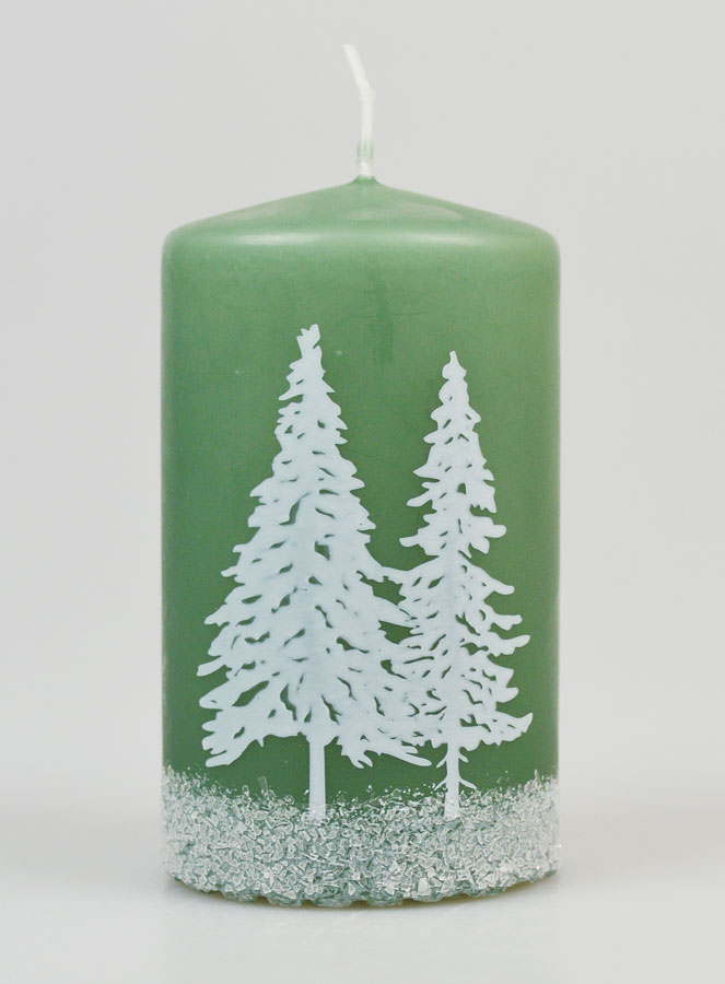 Vela navideña con pinos nevados - Verde (pic 1)