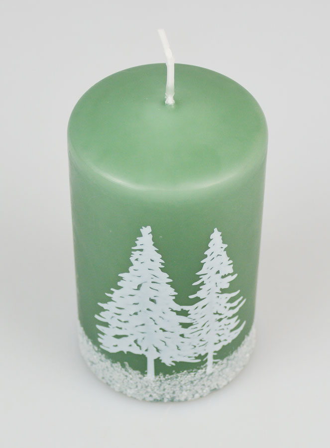 Vela navideña con pinos nevados - Verde (pic 2)