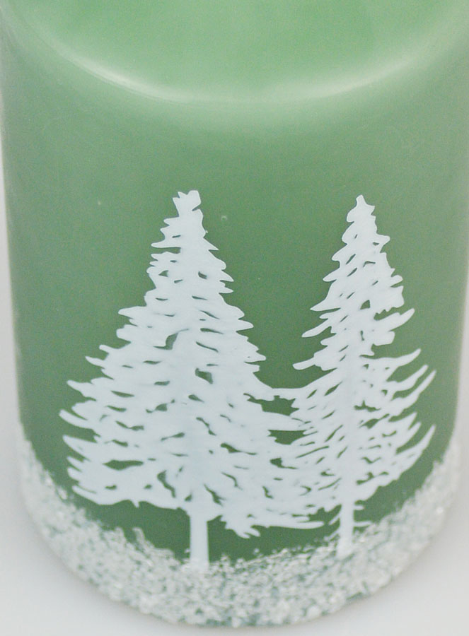 Vela navideña con pinos nevados - Verde (pic 4)