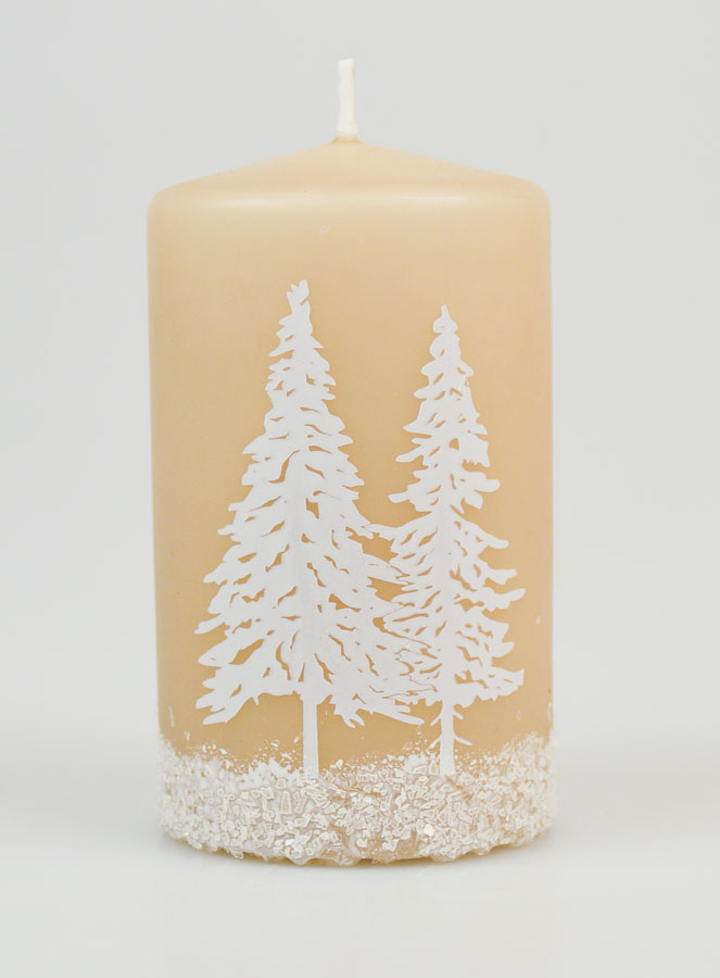 Vela navideña con pinos nevados - Capuchino (pic 1)