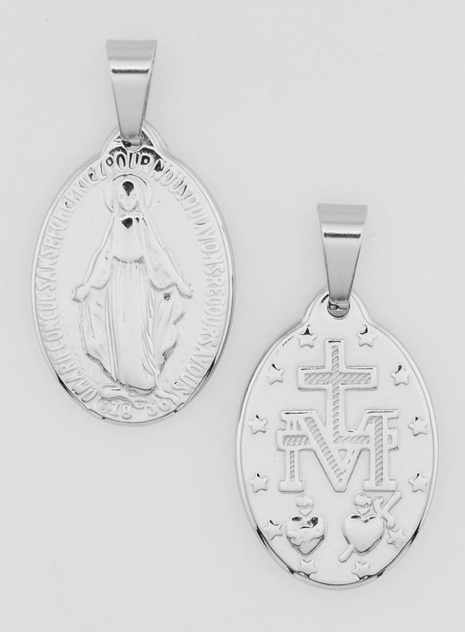 Medalla Milagrosa de Acero Inoxidable de 22 mm - Oración en francés (pic 1)