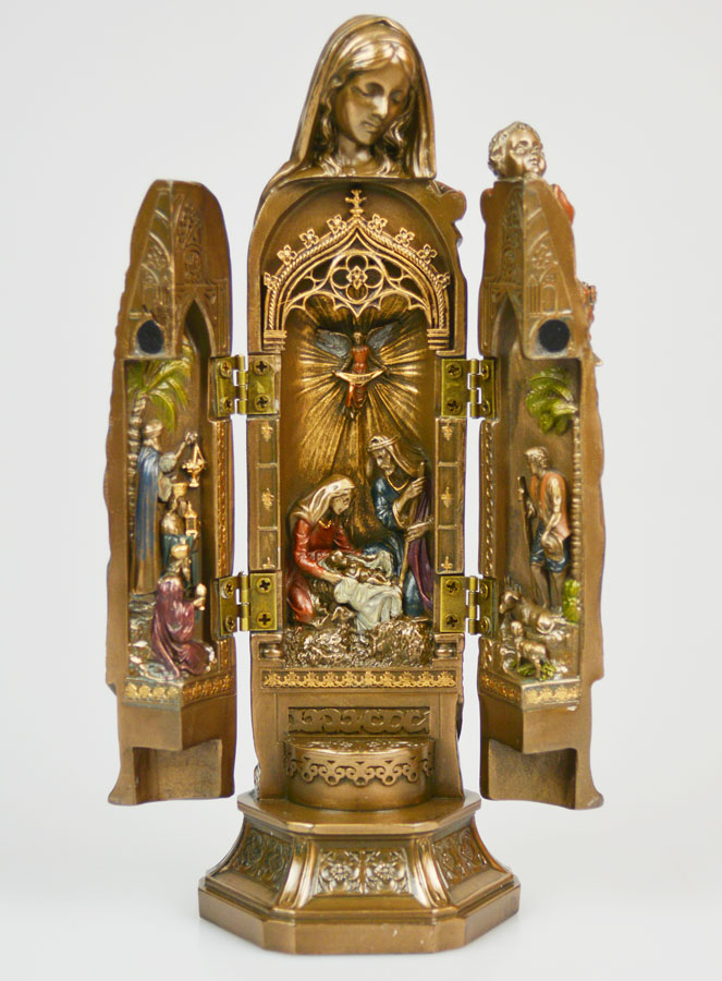 Tríptico de Estatua Religiosa y Virgen con el Niño en Bronce - 20 cm (pic 1)