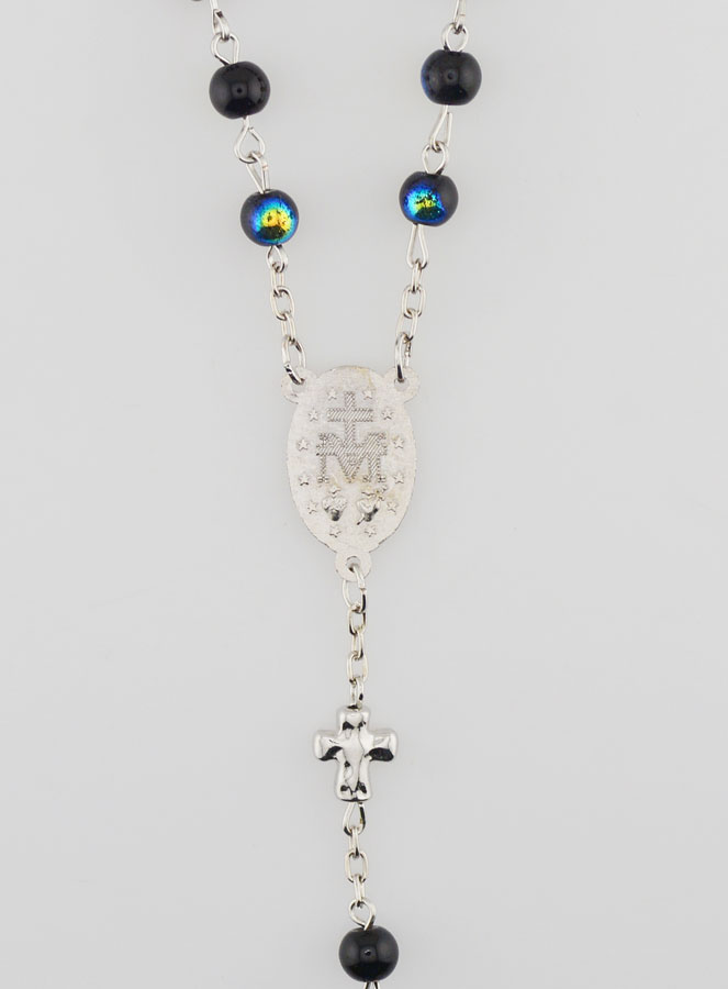 Rosario con Medalla Milagrosa y Cuentas Cromadas - Negro (pic 4)