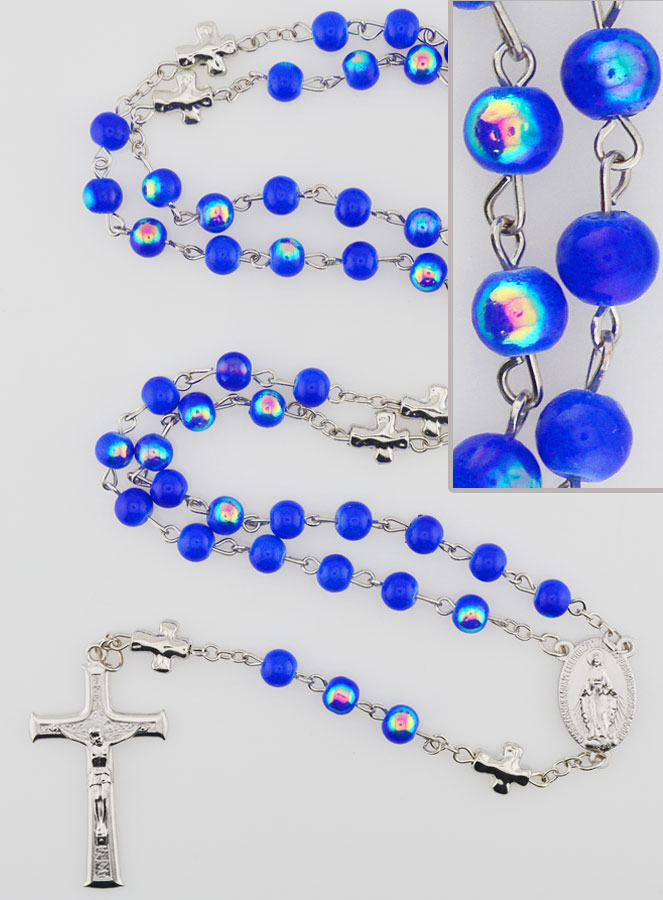 Rosario con Medalla Milagrosa y Cuentas Cromadas - Azul Medianoche (pic 1)