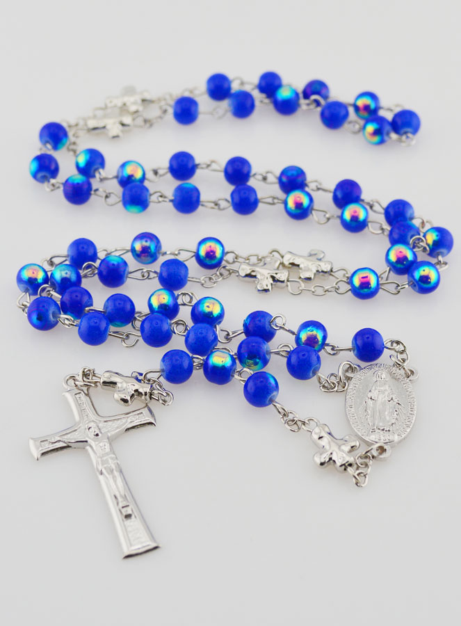 Rosario con Medalla Milagrosa y Cuentas Cromadas - Azul Medianoche (pic 2)