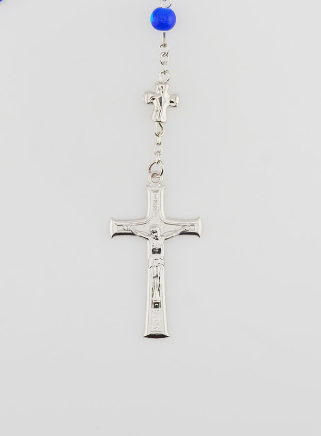 Rosario con Medalla Milagrosa y Cuentas Cromadas - Azul Medianoche (pic 3)