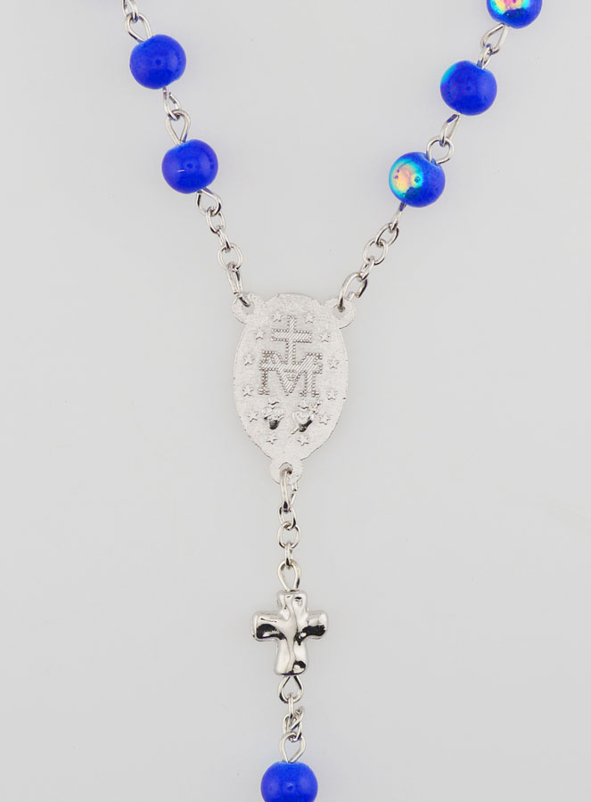 Rosario con Medalla Milagrosa y Cuentas Cromadas - Azul Medianoche (pic 4)