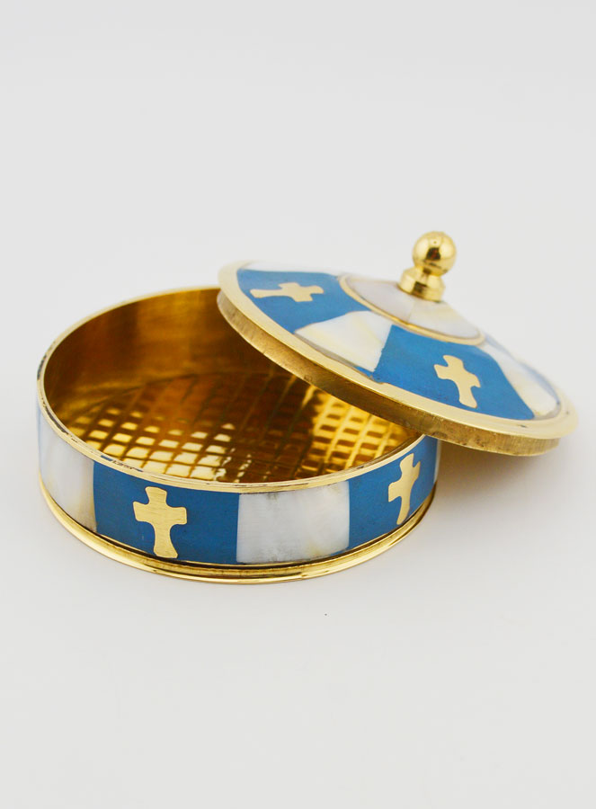 Caja de rosario artesanal de latón y nácar - Azul (pic 2)