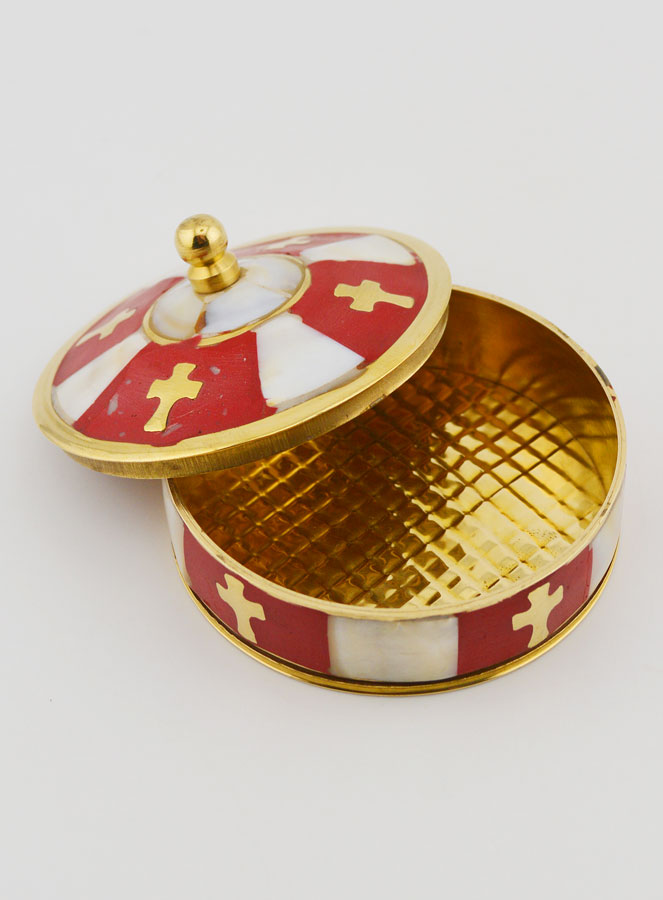 Rosario artesanal de latón y nácar - Rojo (pic 3)