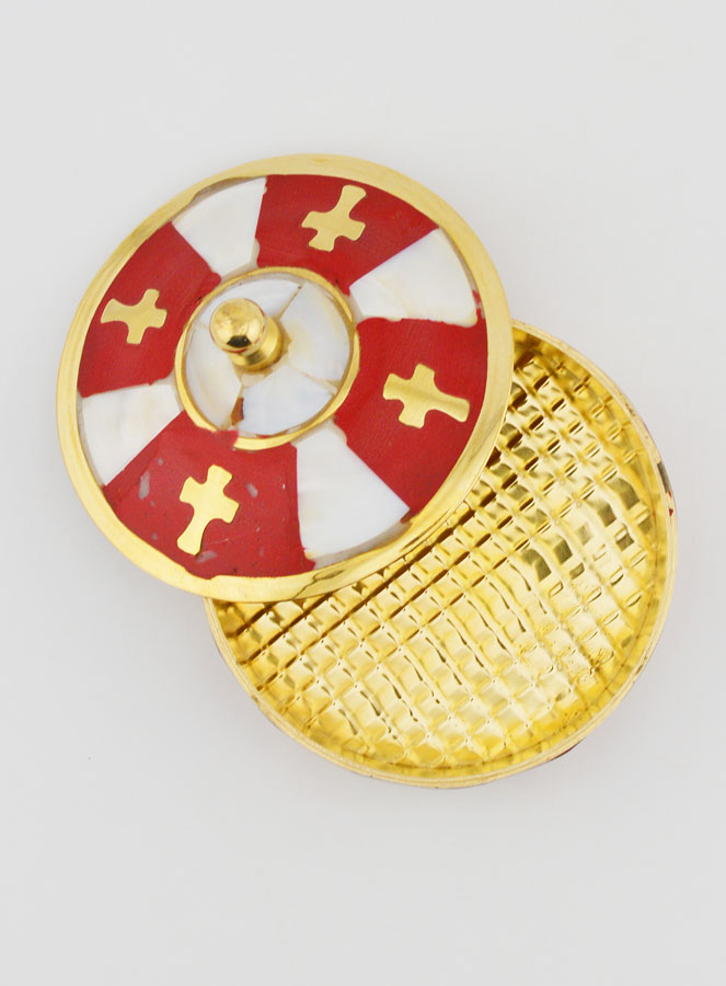 Rosario artesanal de latón y nácar - Rojo (pic 4)