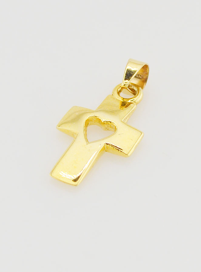 Colgante de cruz y corazón en oro amarillo de 9 quilates - 17 mm (pic 4)