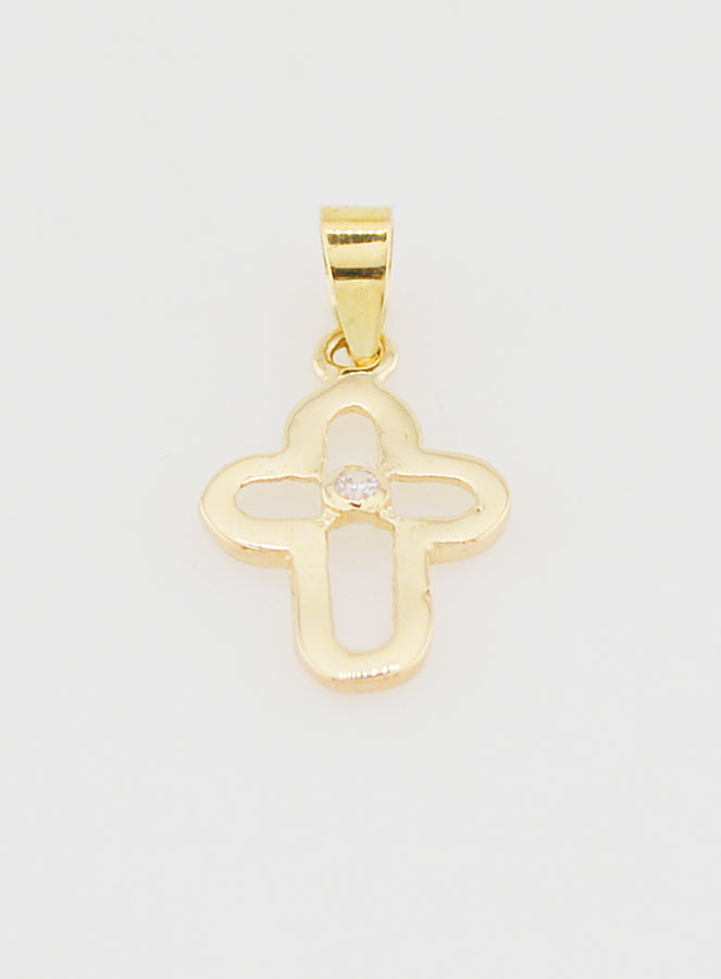 Colgante de cruz redonda calada en oro de 9 quilates y piedra - 15 mm (pic 2)