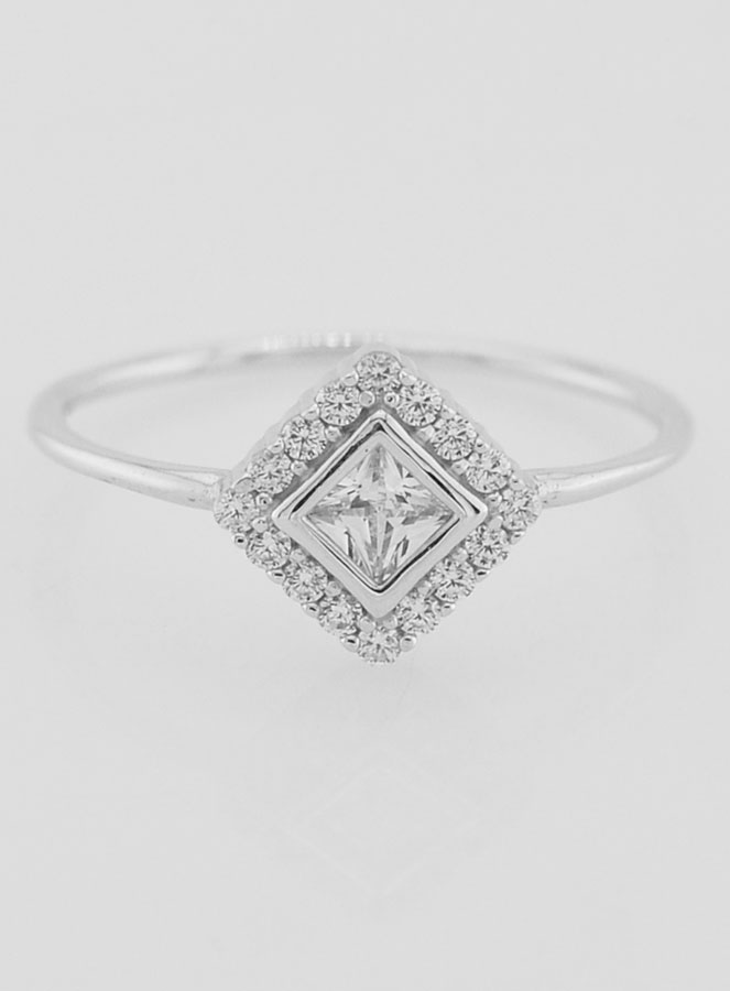 Anillo solitario de plata rodiada y circonitas - Talla 56 (pic 1)