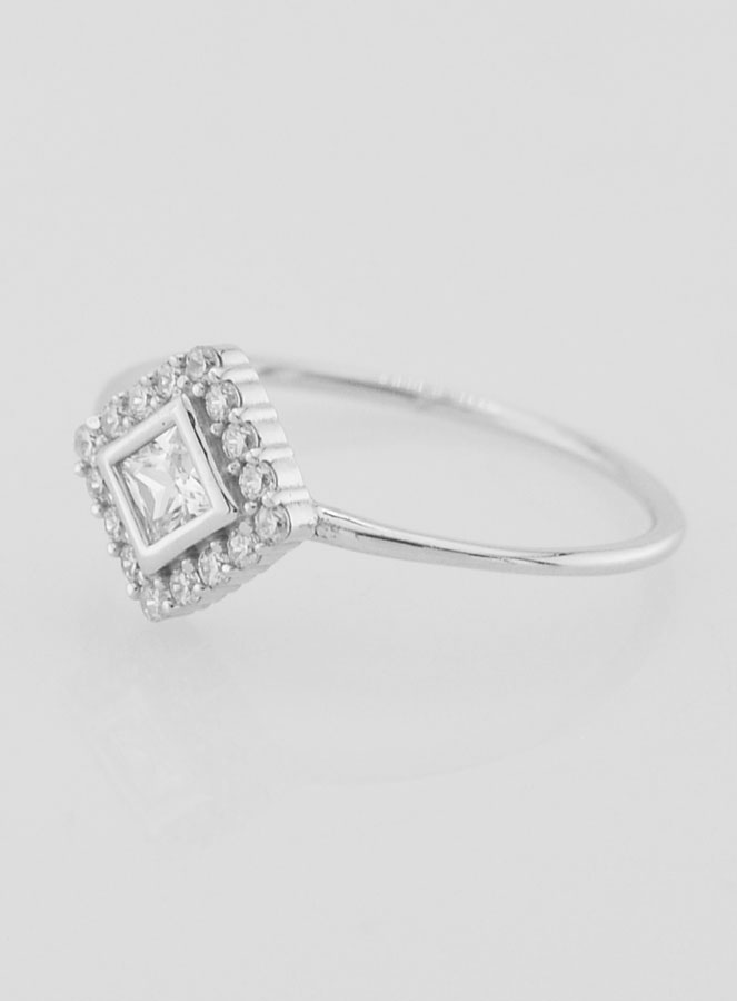 Anillo solitario de plata rodiada y circonitas - Talla 56 (pic 2)